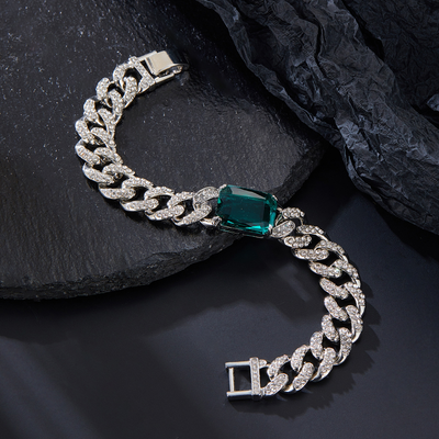 Hip hop style emerald gemstone bracelet