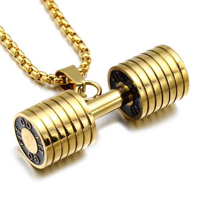 Fitness Barbell Dumbbell Pendant Necklace