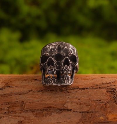 Dark style conjoined double skull ring