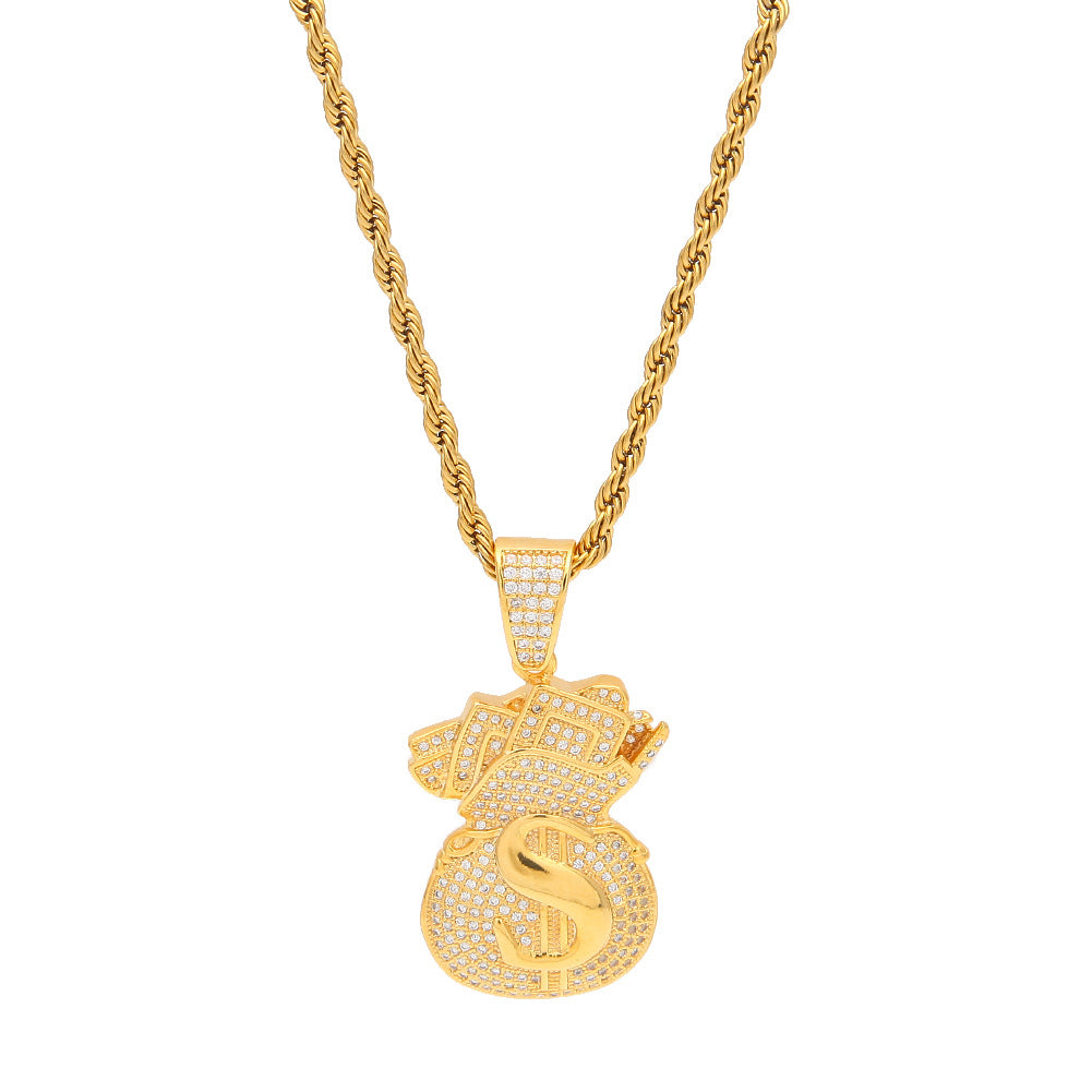 Dollar money bag pendant necklace