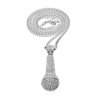 Hip hop style full diamond microphone pendant necklace