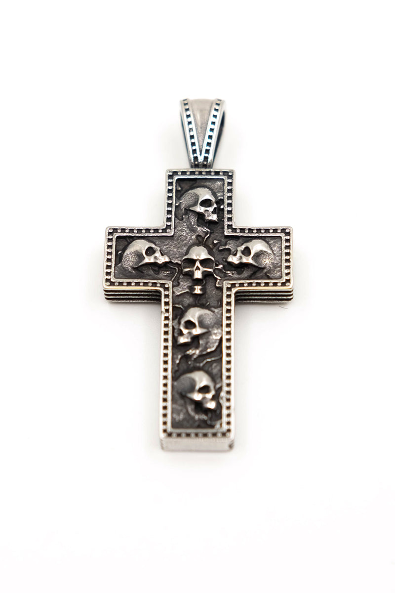 Gothic skull tombstone cross necklace