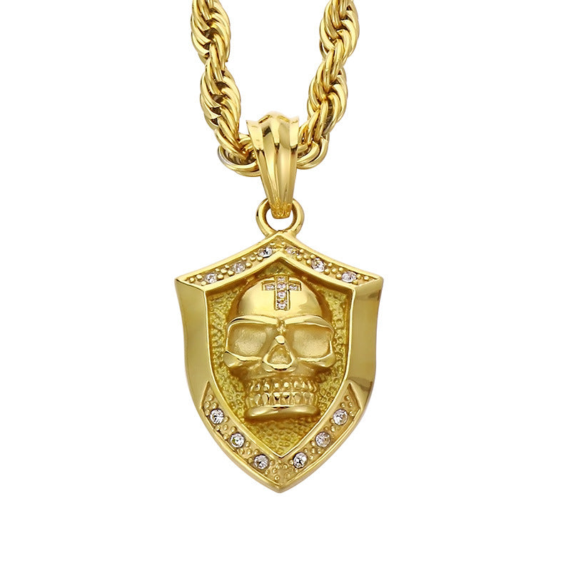 Skull Diamond Shield Pendant Necklace