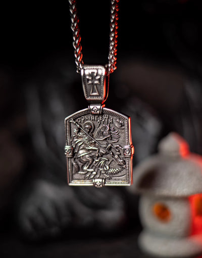 Dragon Slaying Warrior Pendant Necklace