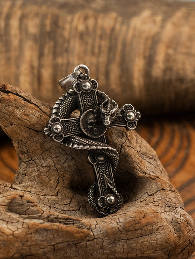 Gothic Dragon Wrapped Cross Pendant Necklace