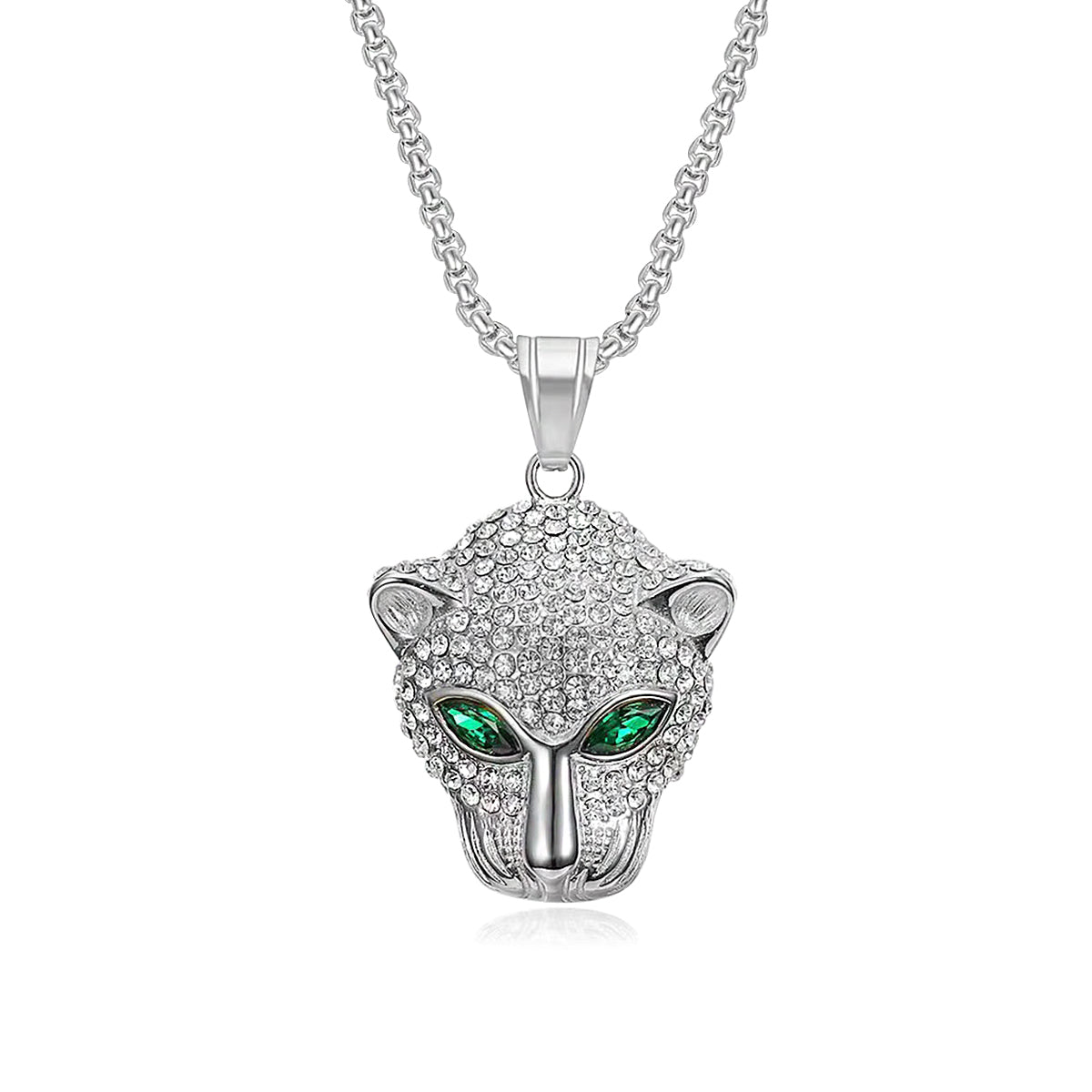 Green Eyes Leopard Head Pendant Necklace