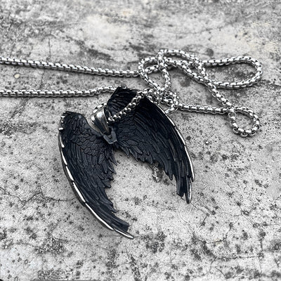 Vintage Silver Angel Wings Pendant Necklace