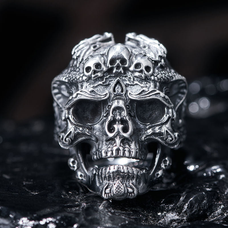 Dragon pattern skull open ring