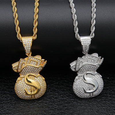 Dollar money bag pendant necklace