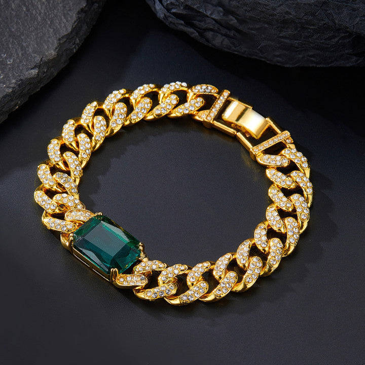 Hip hop style emerald gemstone bracelet