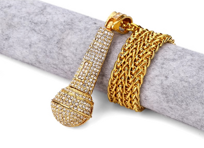 Hip hop style full diamond microphone pendant necklace