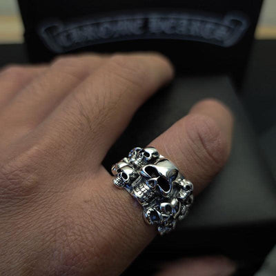 Sterling Silver Phantom Skull Biker Ring - Viking Jewelry - Urcsilver