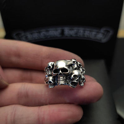 Sterling Silver Phantom Skull Biker Ring - Viking Jewelry - Urcsilver