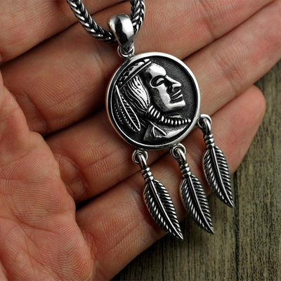 Indian Head Pendant - Viking Jewelry - Urcsilver