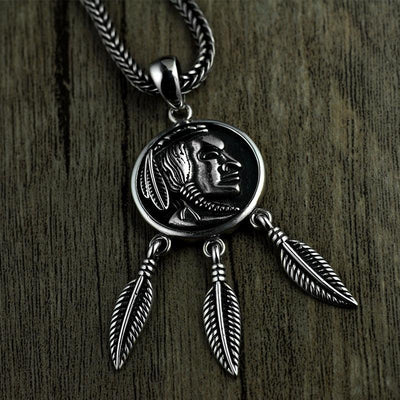 Indian Head Pendant - Viking Jewelry - Urcsilver