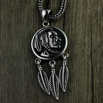 Indian Head Pendant - Viking Jewelry - Urcsilver