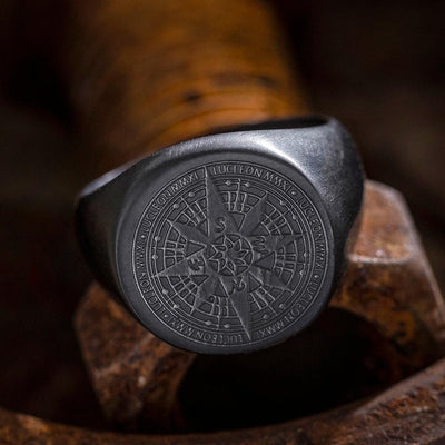 Crafted Compass Stainless Steel Men's Ring - Viking Jewelry - Urcsilver