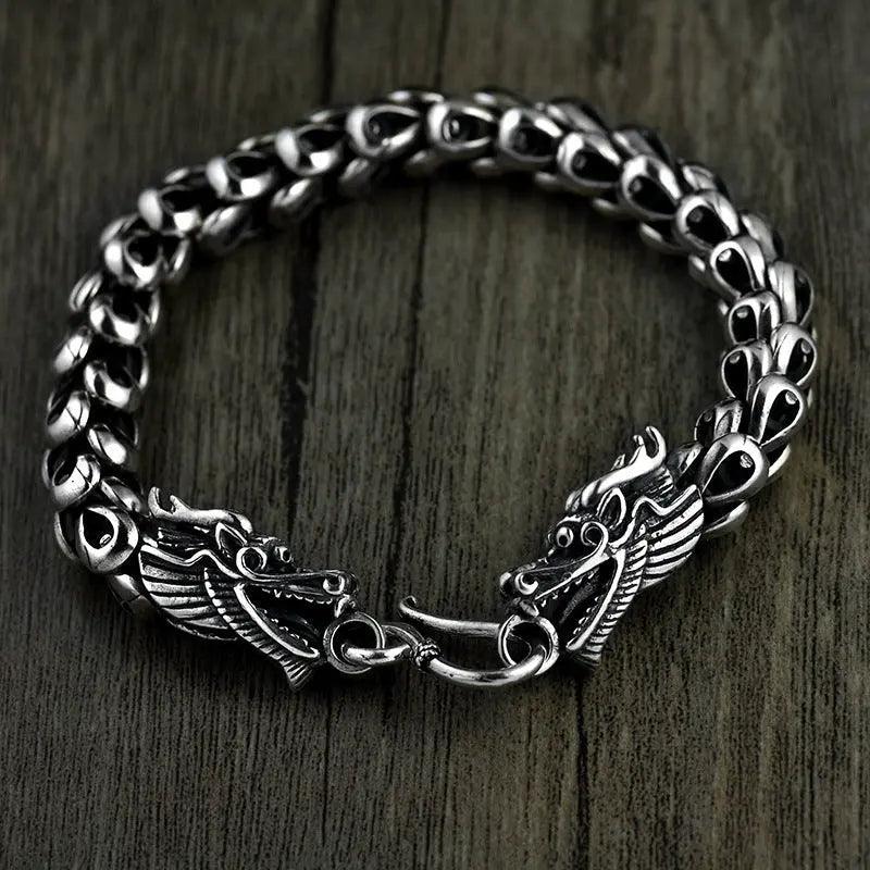 Double Dragon Head Bracelet - Viking Jewelry - Urcsilver