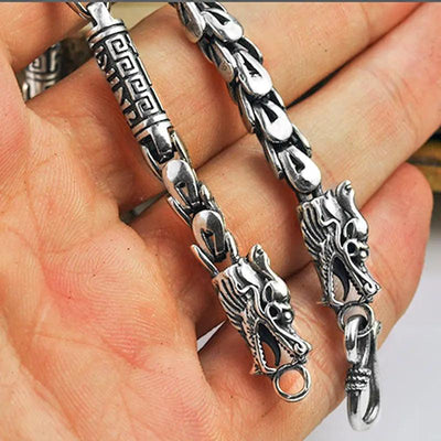 Double Head Dragon Scale Necklace - Viking Jewelry - Urcsilver