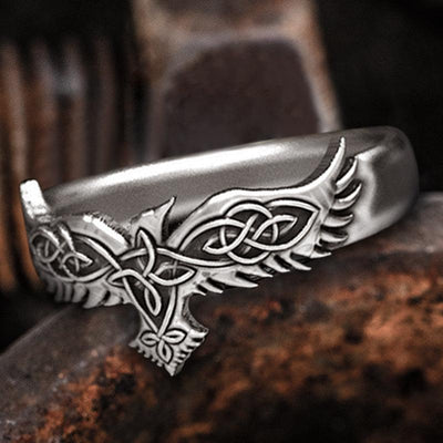 Viking Celtic Knot Raven Ring - Viking Jewelry - Urcsilver