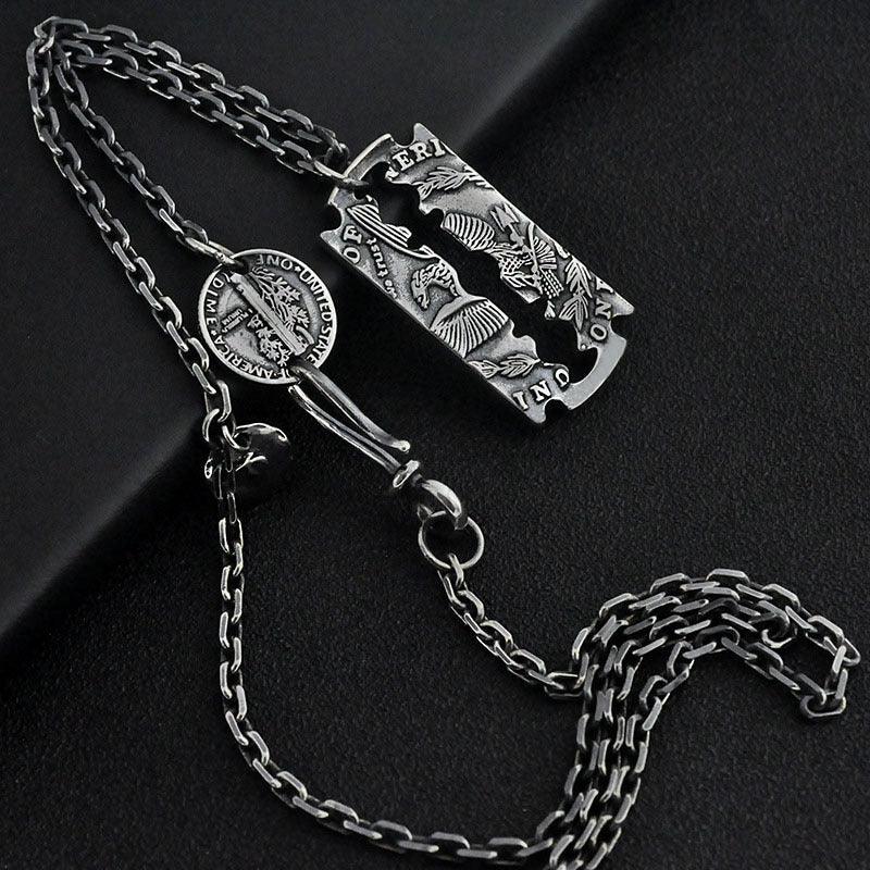 Morgan Silver Coin Blade Pendant Necklace - Viking Jewelry - Urcsilver