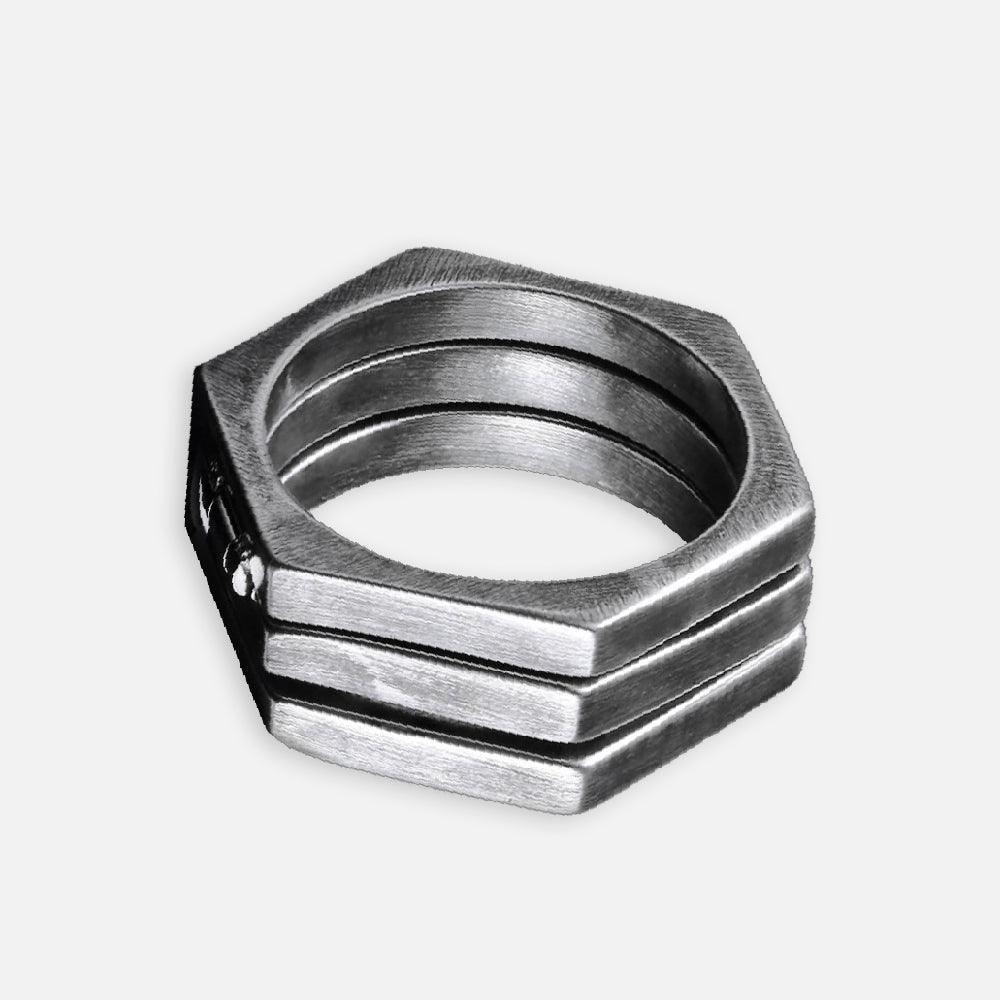 Retro Hexagonal Folding Stainless Steel Men's Ring - Viking Jewelry - Urcsilver