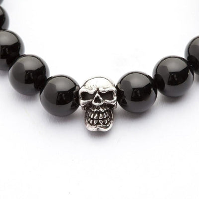 Black Onyx Skull Silver Bracelet