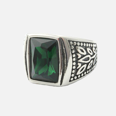 Classic Tulip Stainless Steel Men's Gemstone Ring - Viking Jewelry - Urcsilver